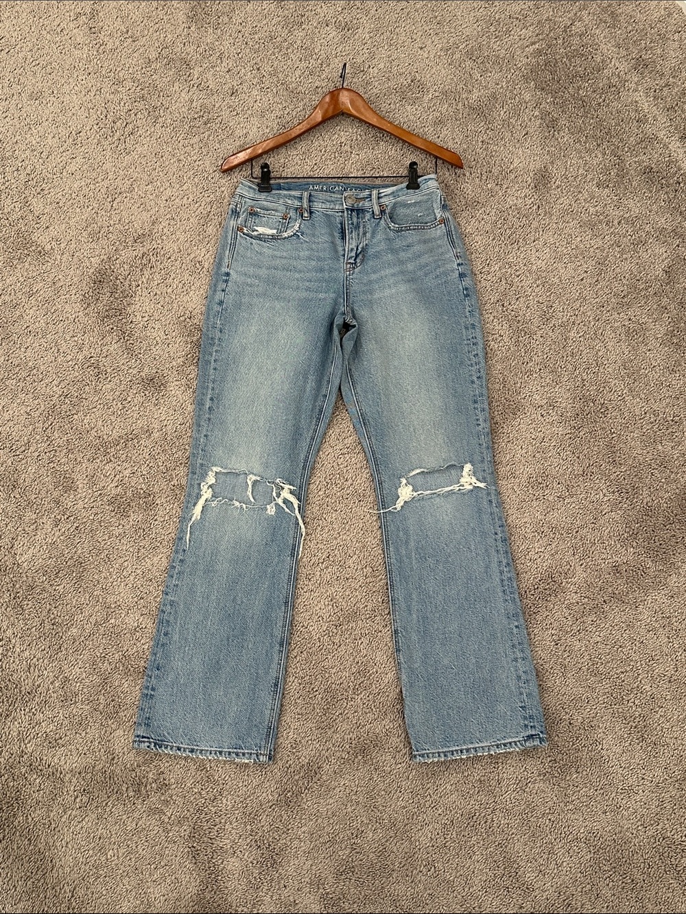 American Eagle Light Blue Distressed Straight-Leg Jeans